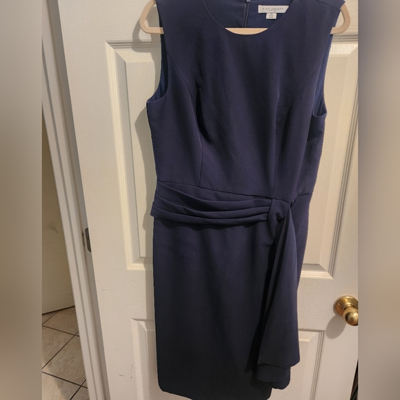 Kay Unger Dress Raven Draped Sheath Midnight Blue - Picture 4 of 7